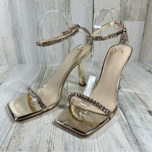 Marc Fisher Karima Ankle Strap Formal Sandal‎ in Gold Tone Rhinestones